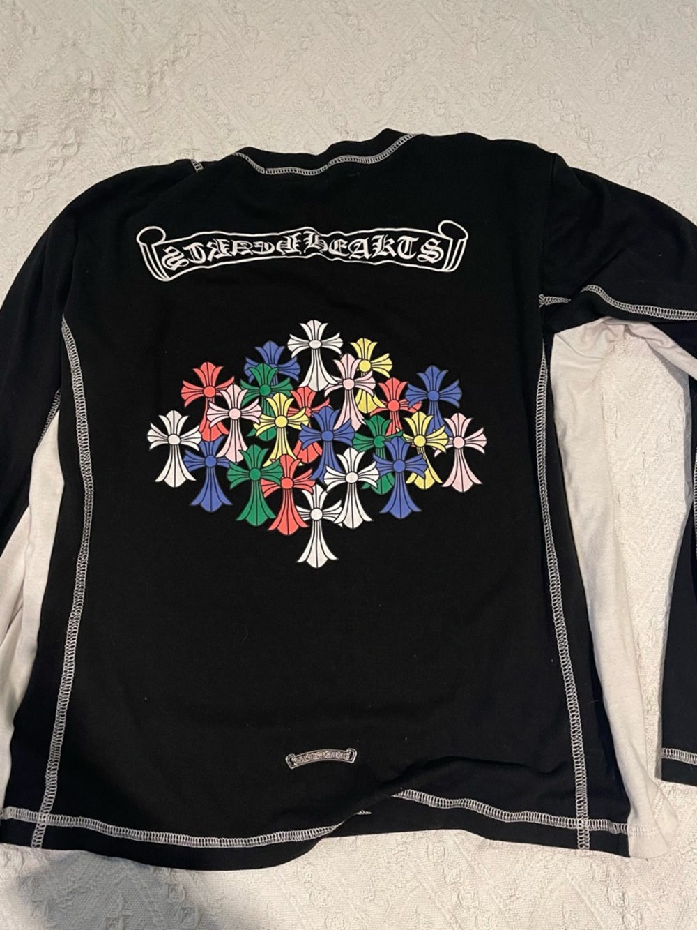 Chrome Hearts Black Long-Sleeve Top with Multicolor Floral Cross Print
